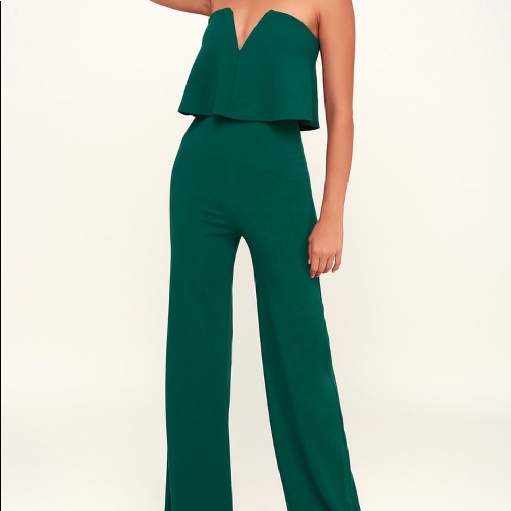 Lulus Emerald Green Strapless Jumpsuit, size L, never worn with tags